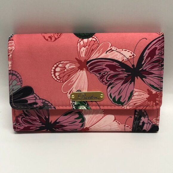 Buxton Wallet Tri Fold Pink Butterfly Wallet 6" x 4.5" NWOT - Picture 2 of 5